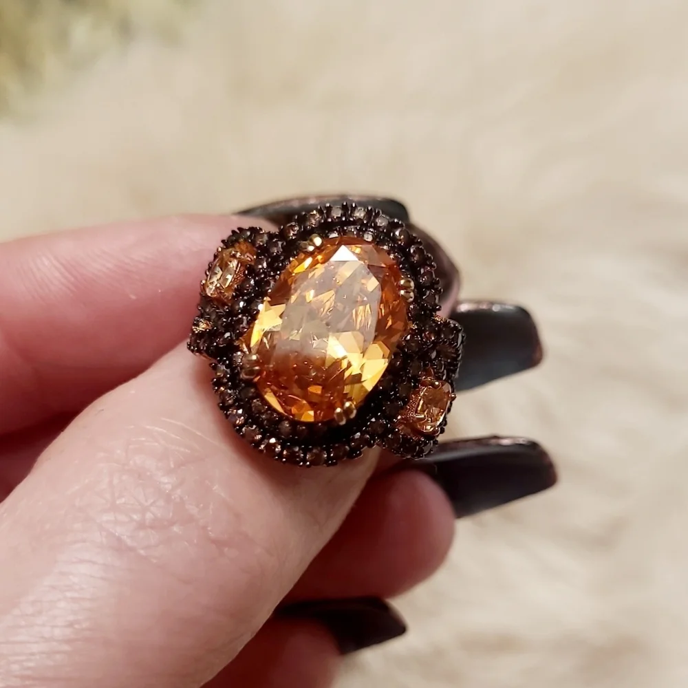 11.53CTW Champagne & Mocha Diamonds Rose Gold Ring Size 8